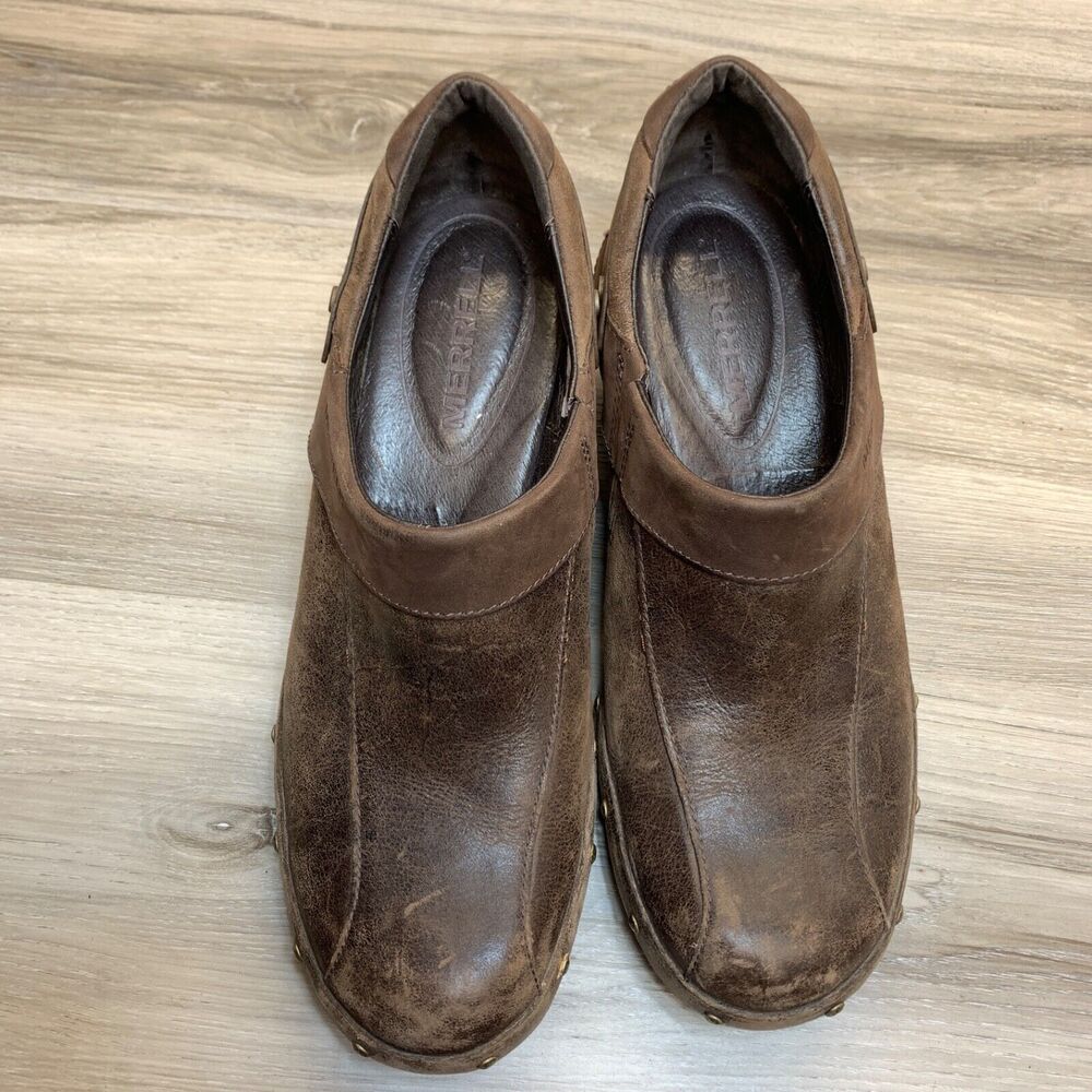 Merrell Shoes Womens 8.5 Luxe Espresso Studded Slip On Wedge Mule Clogs Leather - Picture 6 of 9